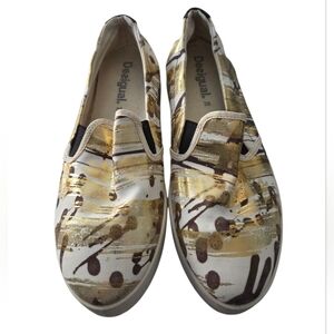 Desigual Gold Graffitti Slip On Sneakers Size 38